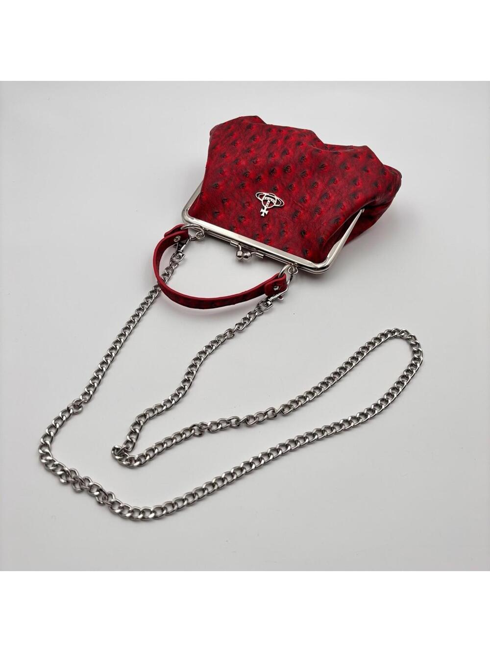 Vivienne Westwood Red Vegan Ostrich Embossed Granny Bag - Picture 7 of 7
